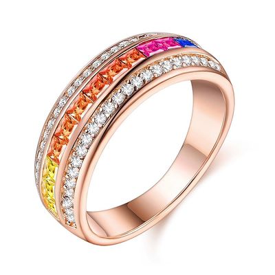 Zircone variopinto di lusso Ring Women Jewelry dell'arcobaleno di modo di Rose Gold Plated Silver 925