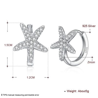 orecchino di zircone delle stelle marine di 1x1cm 1.32g Sterling Silver Jewelry Earrings 5A