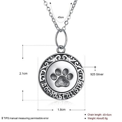 collana d'argento di 16in 0.9g Paw Print Necklace Lovely 3A CZ 925