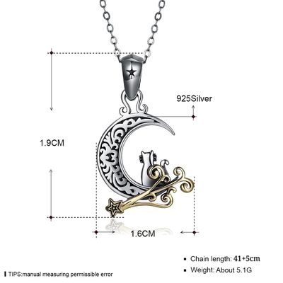 Signore Sterling Silver Necklaces del partito dello SGS di Cat Necklace della luna da 5,1 grammi 19mm