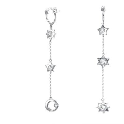 SGS degli orecchini pendenti della lega della stella di 1.75g 3.7in Sterling Silver Jewelry Earrings Moon