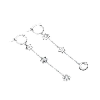 SGS degli orecchini pendenti della lega della stella di 1.75g 3.7in Sterling Silver Jewelry Earrings Moon