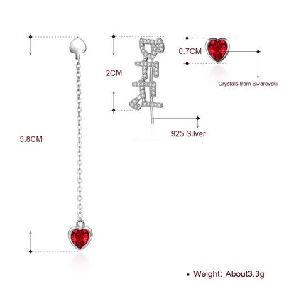ODM a catena degli orecchini di goccia lunga di 0.58m 3.3g Sterling Silver Heart Earrings Zircon