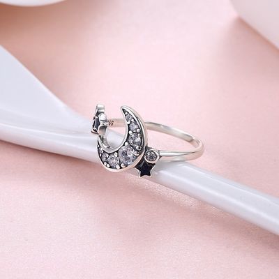 Stella delicata e Crescent Moon Open Ring 925 ragazze Crystal Eternity Rings di Sterling Silver For Women Teen