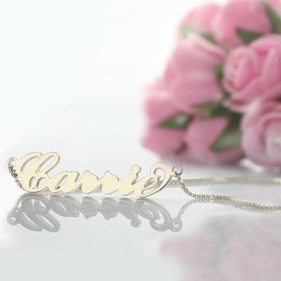 oro su ordinazione a catena Carrie Style Name Necklace delle collane 18K dell'argento 0.07oz di 55cm