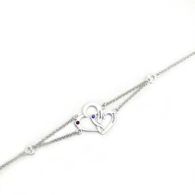 braccialetto unisex del cuore del doppio S925 dei braccialetti d'argento su ordinazione 0.04lb di 0.29x0.23cm