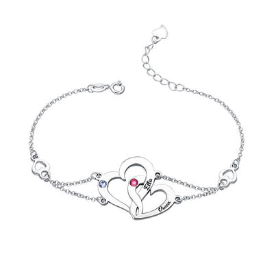 braccialetto unisex del cuore del doppio S925 dei braccialetti d'argento su ordinazione 0.04lb di 0.29x0.23cm