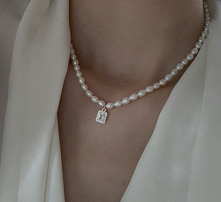 catena d'acqua dolce naturale della collana 14.6g della perla di 42cm con il pendente d'argento S925
