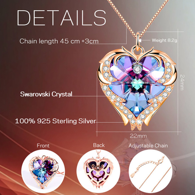 Grande collana del cuore dei gioielli d'argento a 18 pollici 8,2 con la collana di Austrian crystal Crystal Gold Colorful Crystal Trendy