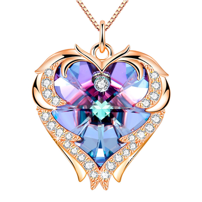 Grande collana del cuore dei gioielli d'argento a 18 pollici 8,2 con la collana di Austrian crystal Crystal Gold Colorful Crystal Trendy