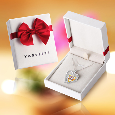 cristallo giallo di 0.79x0.98in Sterling Silver Double Heart Necklace Austrian crystal
