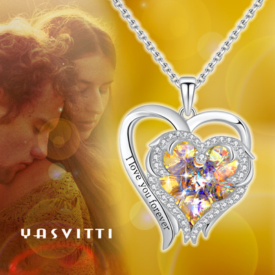 cristallo giallo di 0.79x0.98in Sterling Silver Double Heart Necklace Austrian crystal