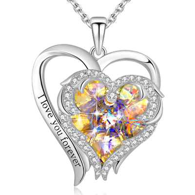 cristallo giallo di 0.79x0.98in Sterling Silver Double Heart Necklace Austrian crystal