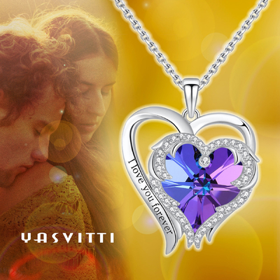 Cristallo porpora ipoallergenico di 925 Sterling Silver Heart Pendant Necklace Austrian crystal