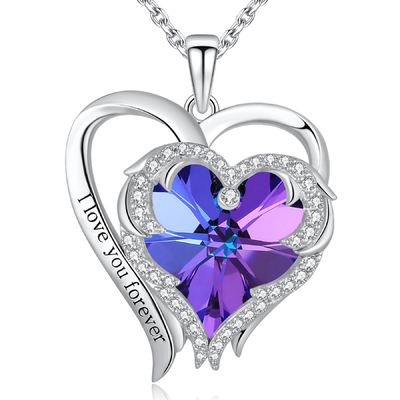 Cristallo porpora ipoallergenico di 925 Sterling Silver Heart Pendant Necklace Austrian crystal
