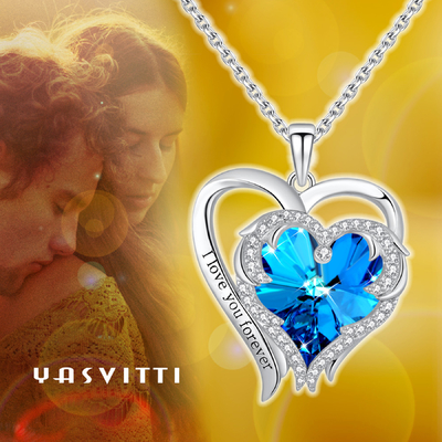 cristallo blu 925 Sterling Silver di Austrian crystal della doppia del cuore di 0.79x0.98in collana dell'incrocio