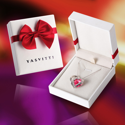 Cristallo rosa senza piombo di Sterling Silver Heart Pendant Necklace 1.18x0.98in Austrian crystal
