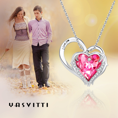 Cristallo rosa senza piombo di Sterling Silver Heart Pendant Necklace 1.18x0.98in Austrian crystal